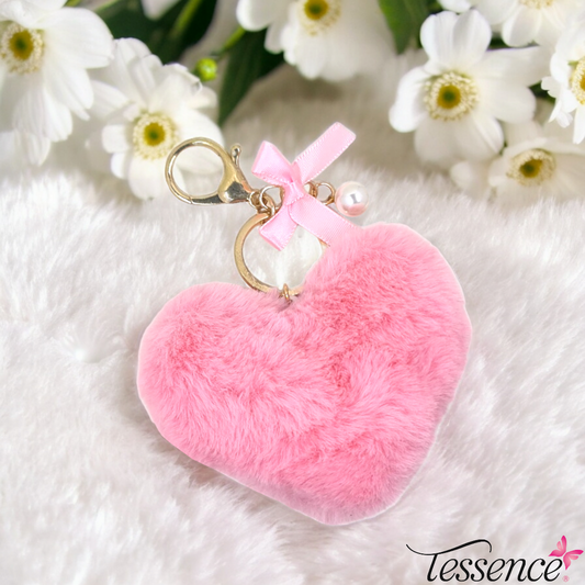 Keyring Fluffy Heart Bow