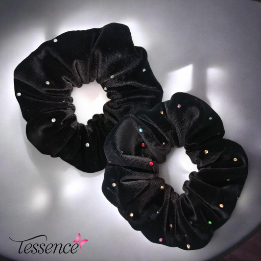 Velvet rhinestoned scrunchies