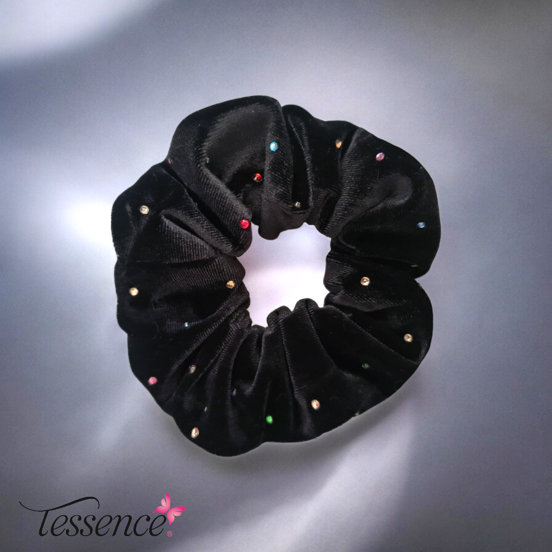 Velvet rhinestoned scrunchies