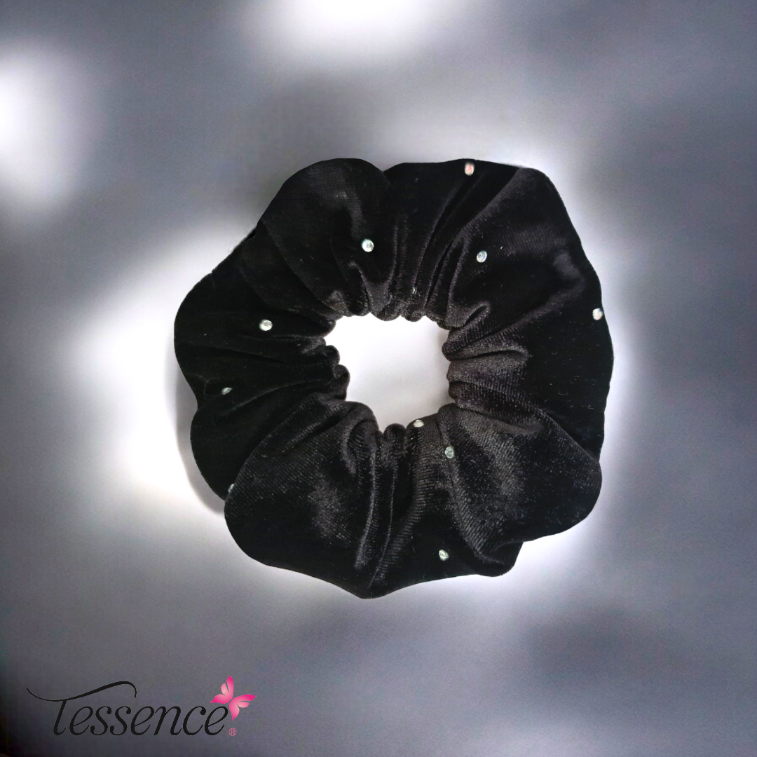 Velvet rhinestoned scrunchies