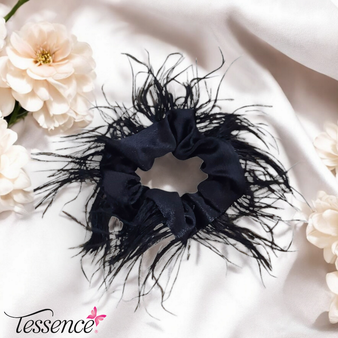Satin Scrunchie with feathers