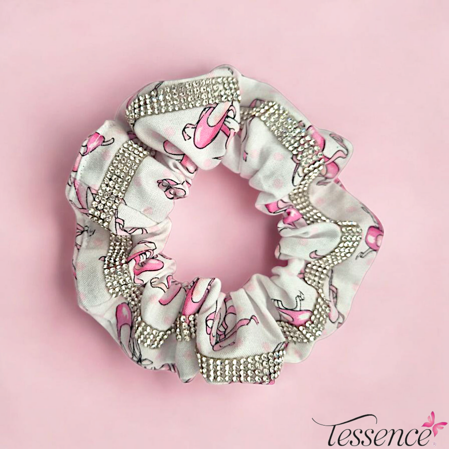 Ballet Rhinestoned Pointe Shoe Print Scrunchie