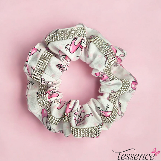 Ballet Rhinestoned Pointe Shoe Print Scrunchie