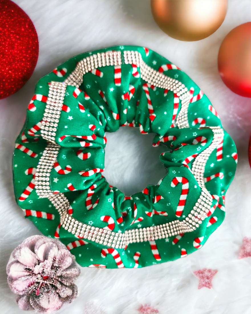 Christmas Rhinestone printed cotton Scrunchies