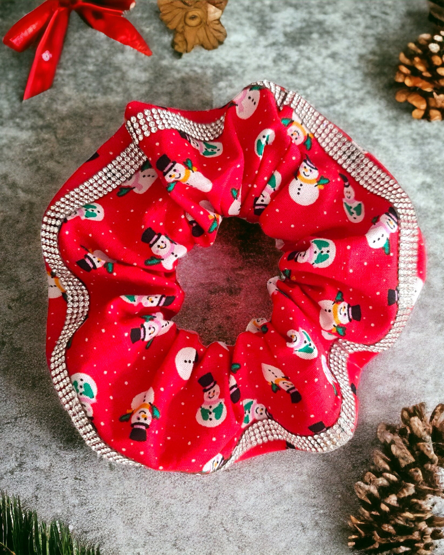 Christmas Rhinestone printed cotton Scrunchies