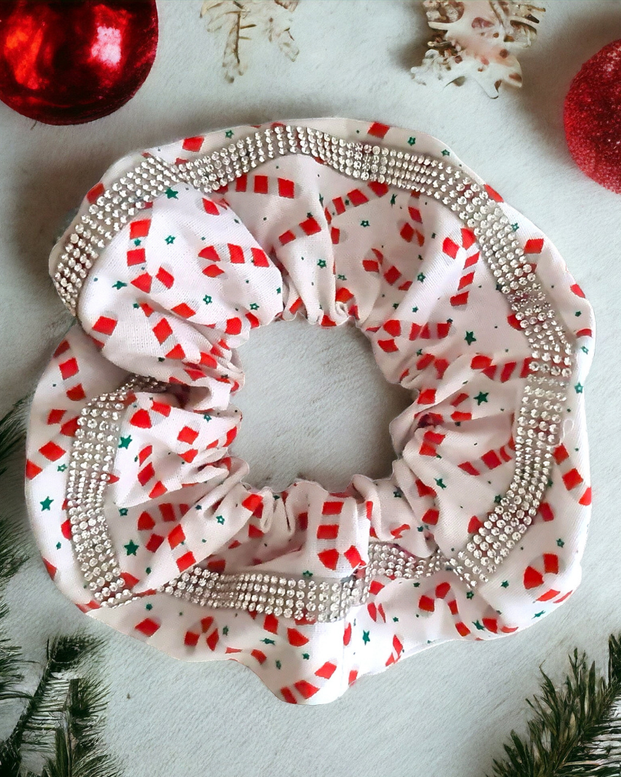 Christmas Rhinestone printed cotton Scrunchies