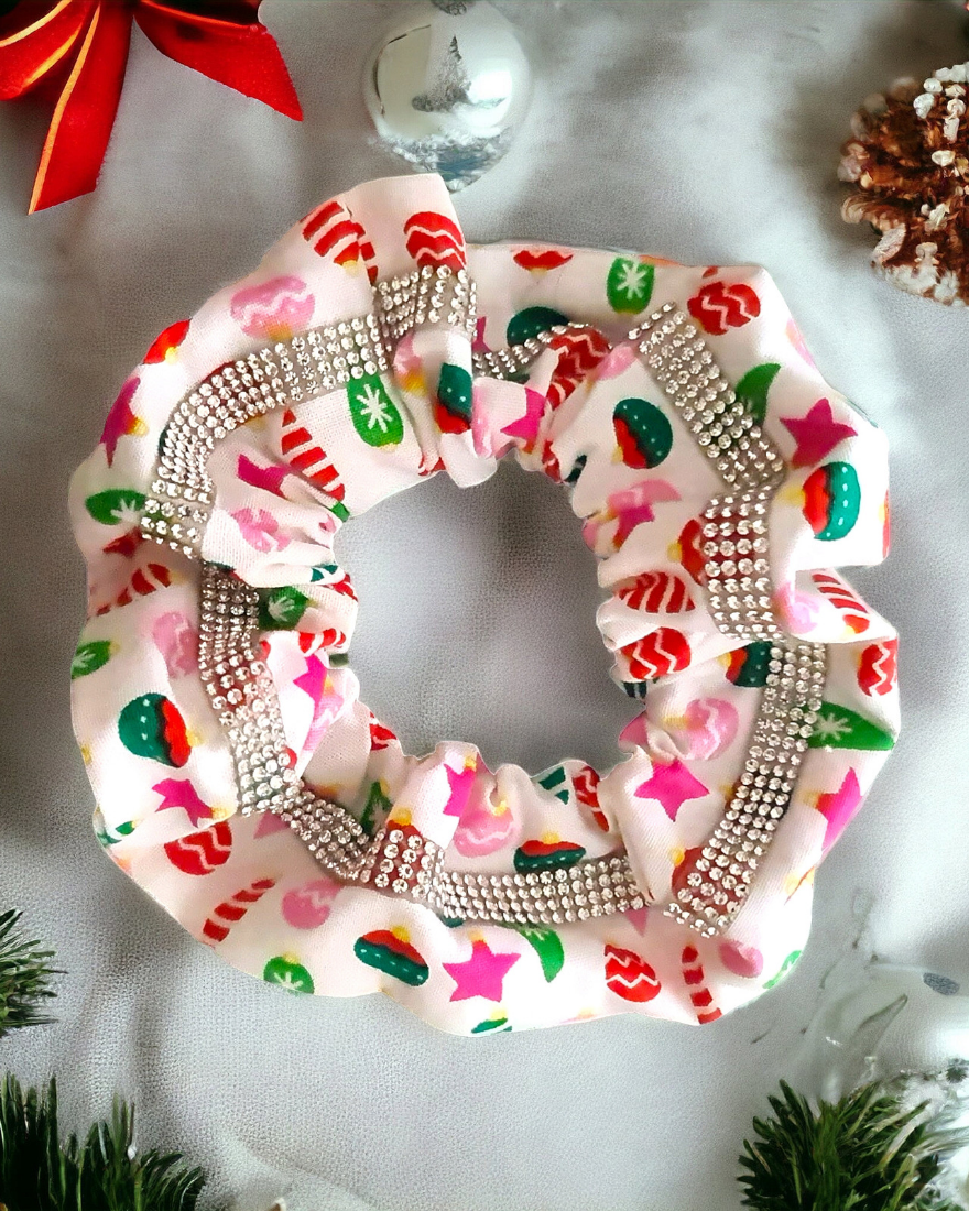 Christmas Rhinestone printed cotton Scrunchies