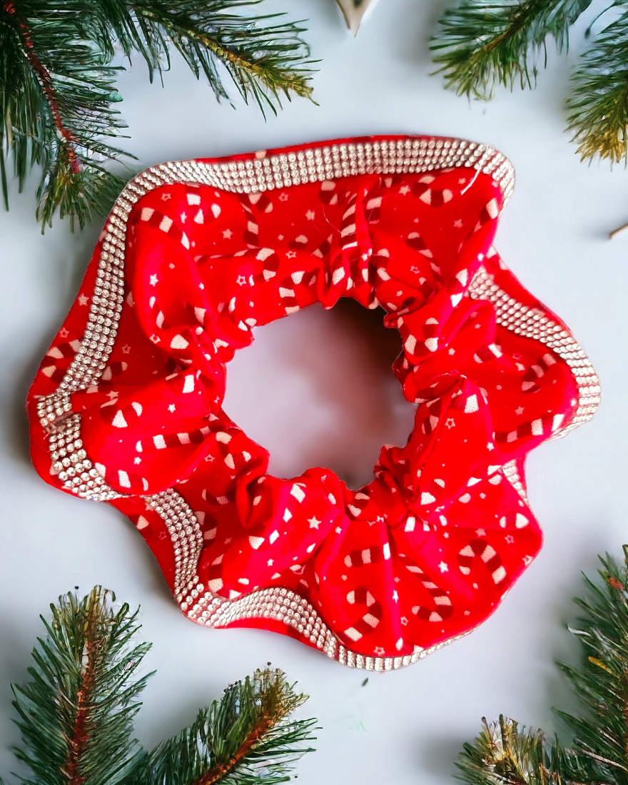 Christmas Rhinestone printed cotton Scrunchies