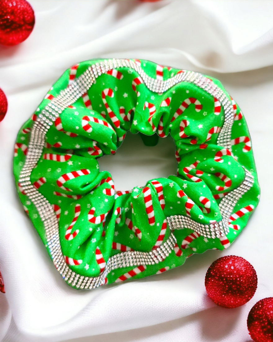 Christmas Rhinestone printed cotton Scrunchies