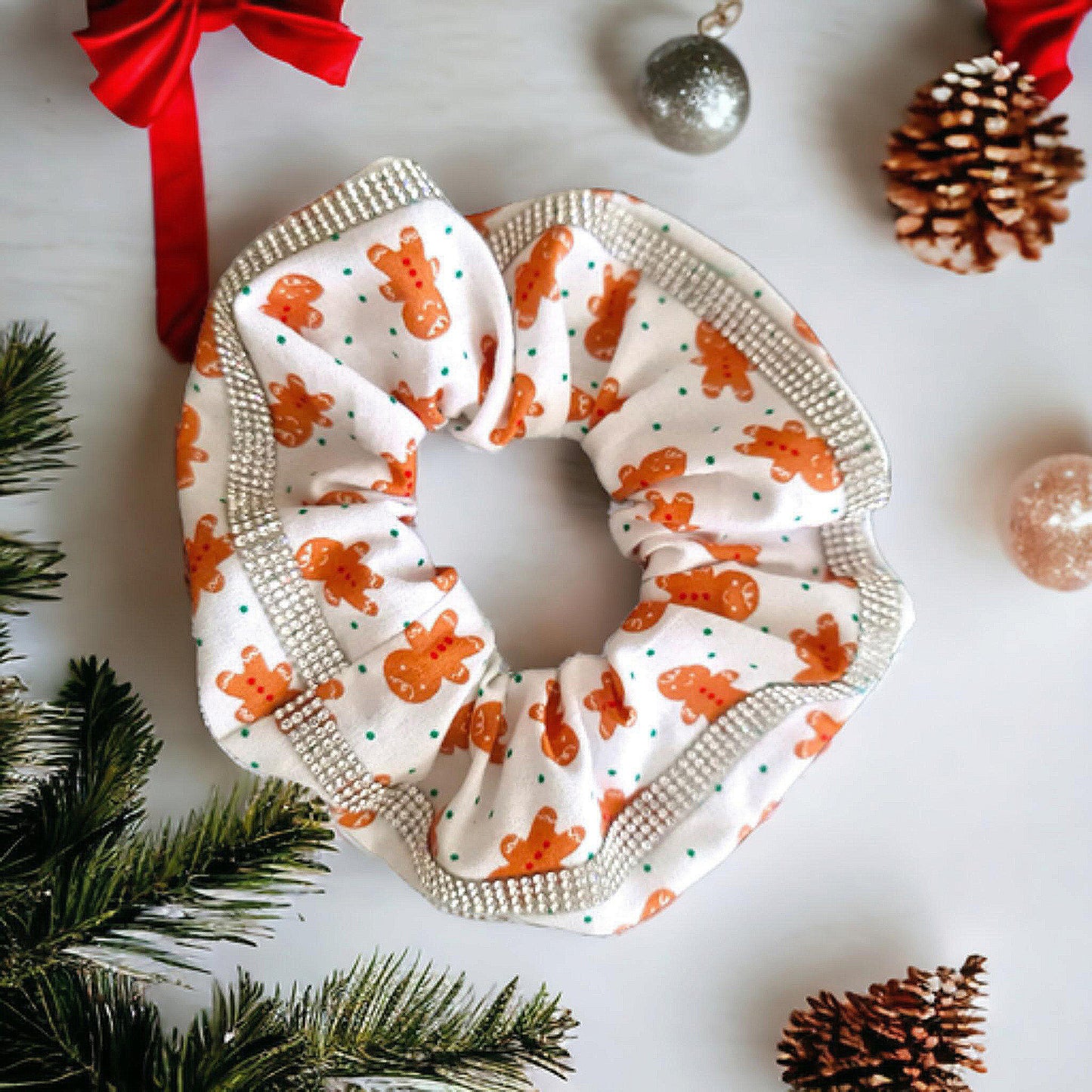 Christmas Rhinestone printed cotton Scrunchies