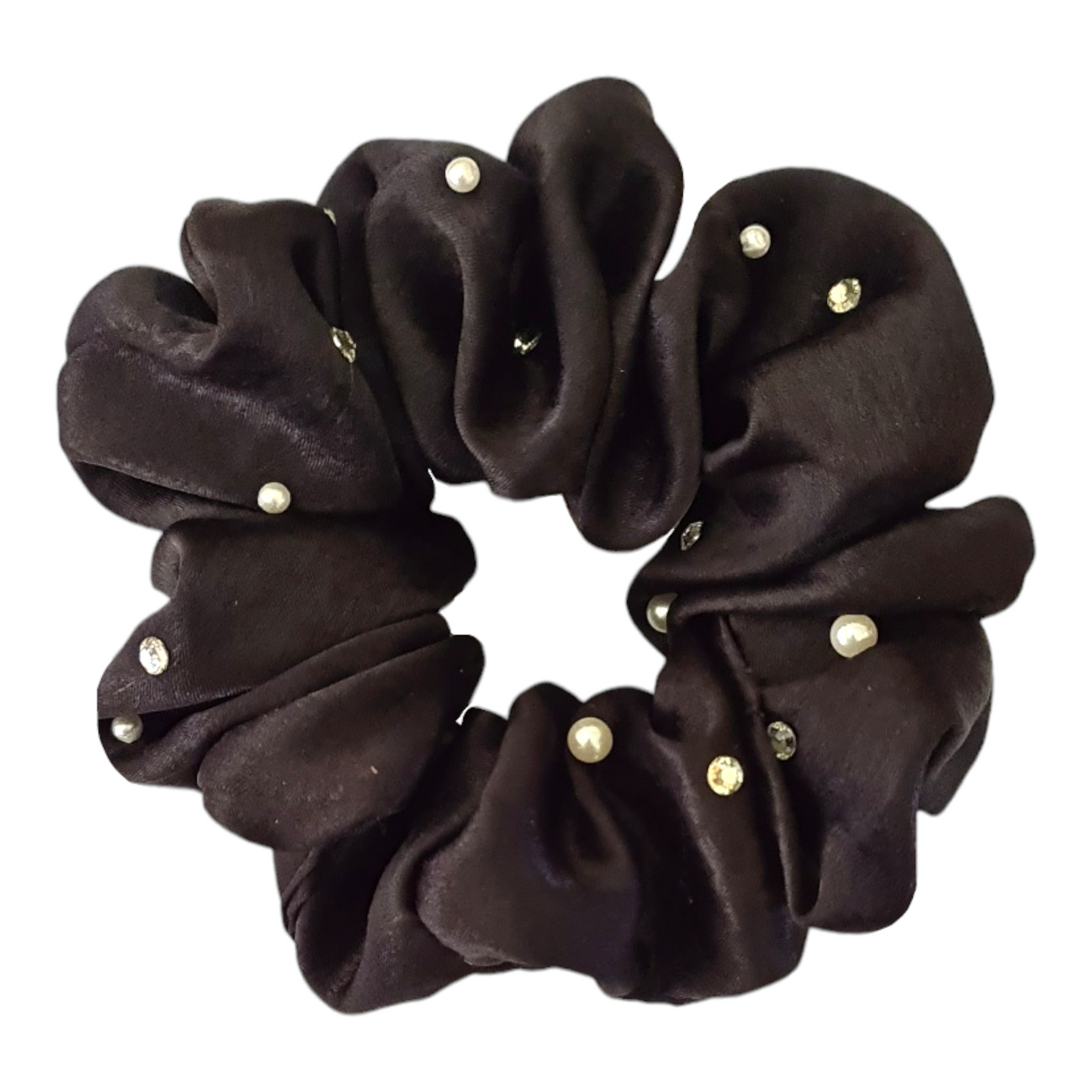Satin Scrunchies with pearls and rhinestones (large)